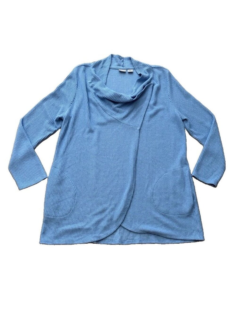 Chicos Cardigan Sweater Large Pockets Waffle Knit Textured Wrap Normcore Office